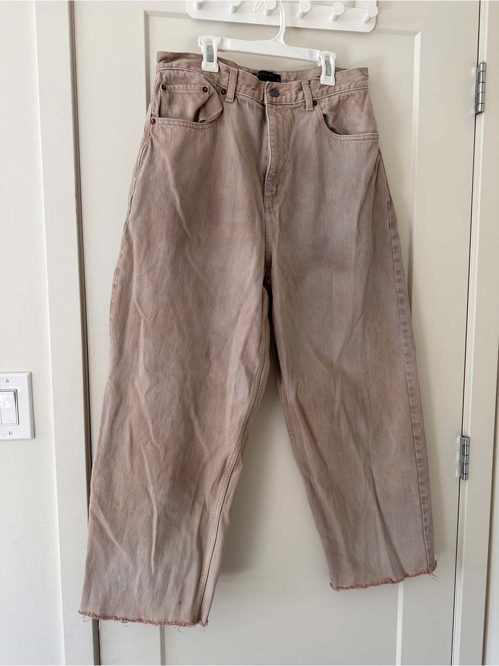 ASOS Wide Leg Frayed Hem Jeans in Acid wash Beige